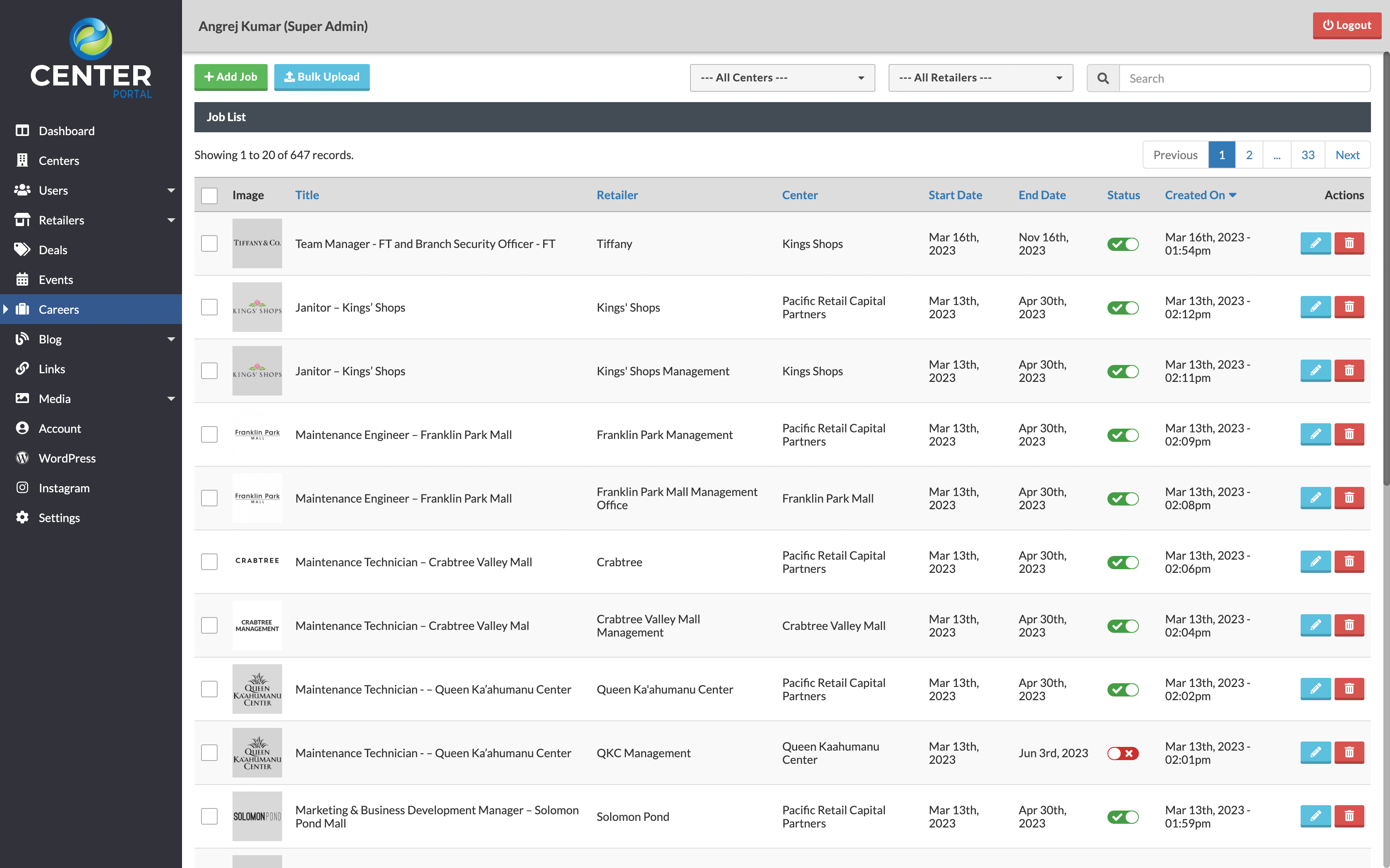 EyeOn Center Portal Careers Board