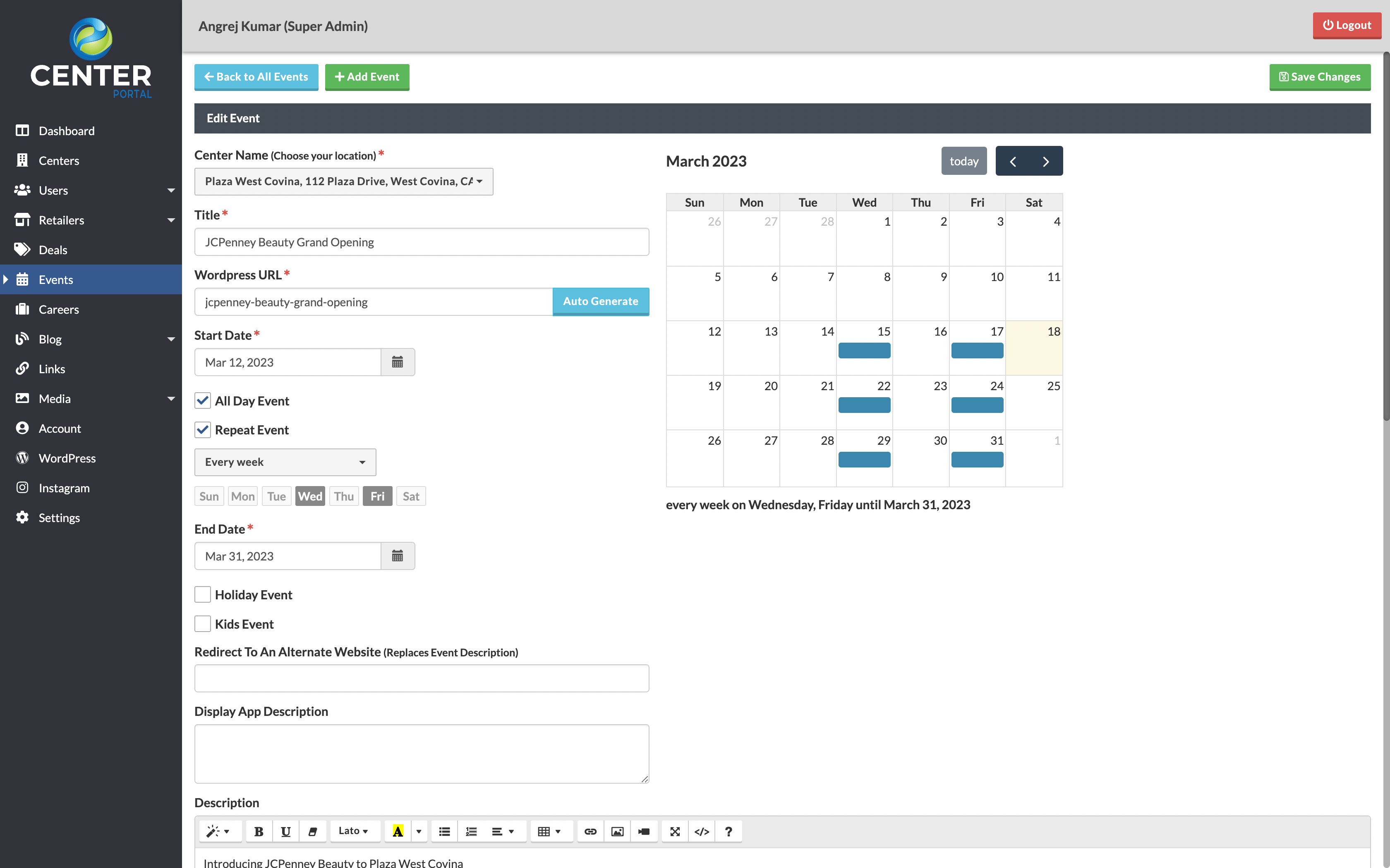 EyeOn Center Portal Event Management